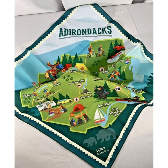 Adirondack Map Bandana handkerchief kerchief 20"Adirondack New York hiking NEW - Picture 2 of 5